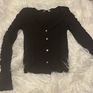 MNG by Mango Black Ribbed Knit Button-Front Cardigan Size XS